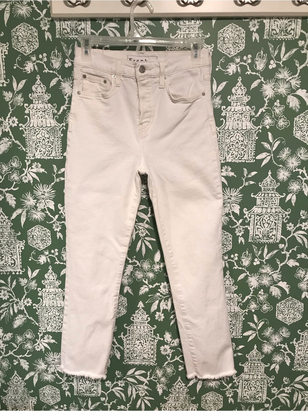 Frank & Eileen High-Rise Cork White Skinny Jeans with Raw Hem